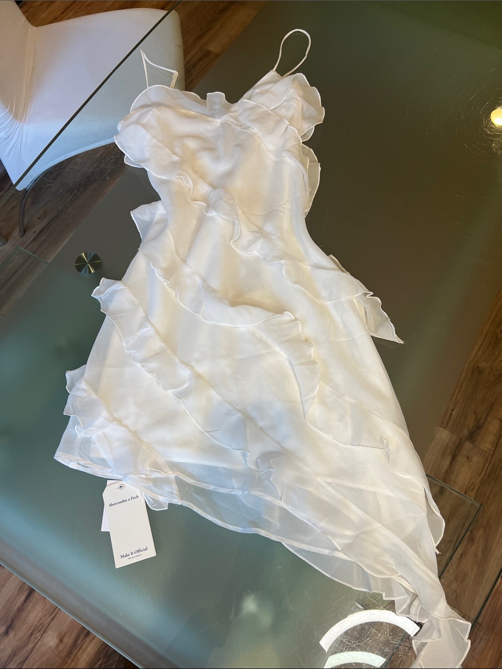 Abercrombie & Fitch White Asymmetrical Ruffle Dress